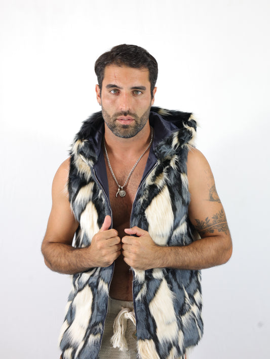 Native Borne Yos sleeveless Faux fur jacket / vest for any rave, festival or party that will keep you warm, comfortable and in style