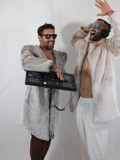 Faux fur jacket / coat for any rave, festival or party that will keep you warm, comfortable and in style. DJ, music, love