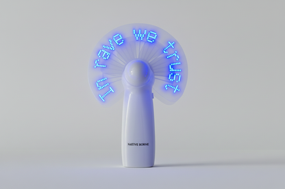 NATIVE BORNE Dance Fan handheld LED fan, lit, side view