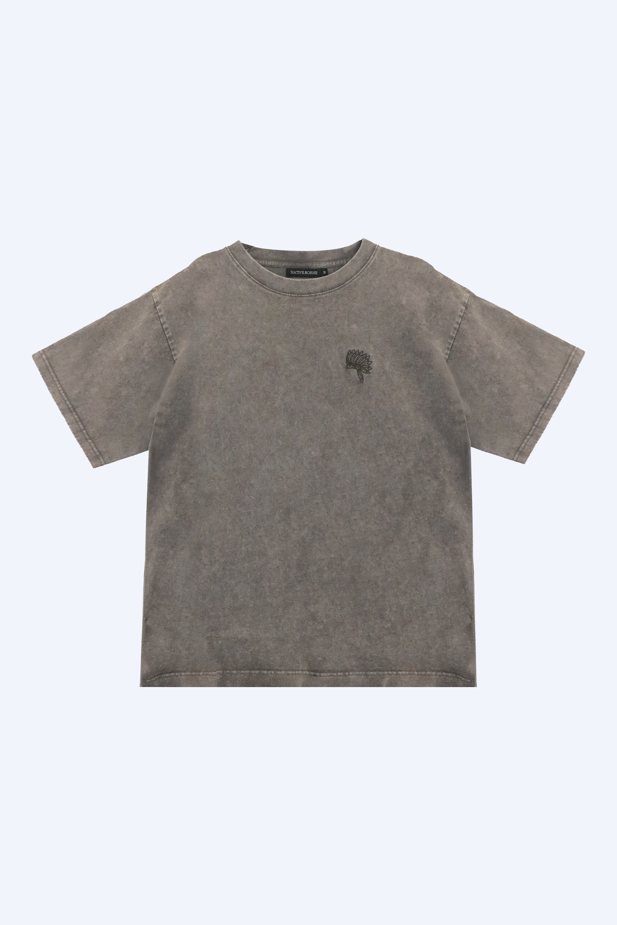 NATIVE BORNE Dori Tee (Dark Grey) relaxed-fit tee, front view