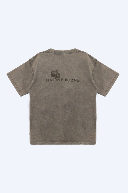 NATIVE BORNE Dori Tee (Dark Grey), back view with logo