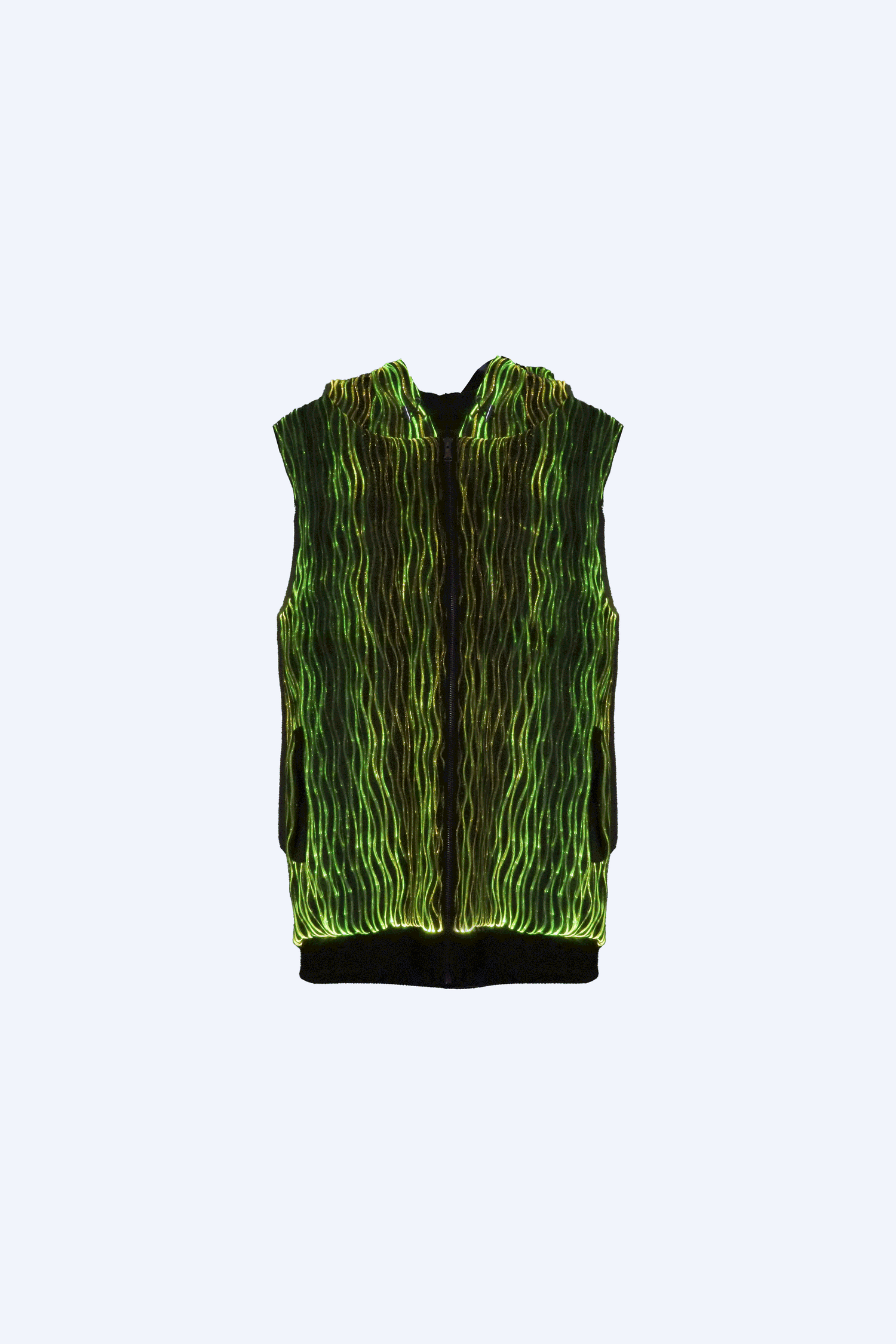 NATIVE BORNE LED Vest Hoodie with fiber-optic lights, glowing green