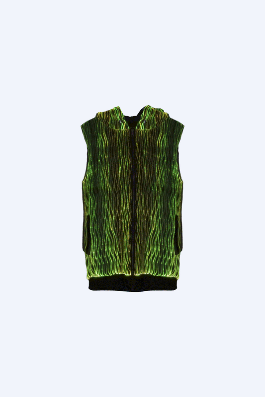 NATIVE BORNE LED Vest Hoodie with fiber-optic lights, glowing green