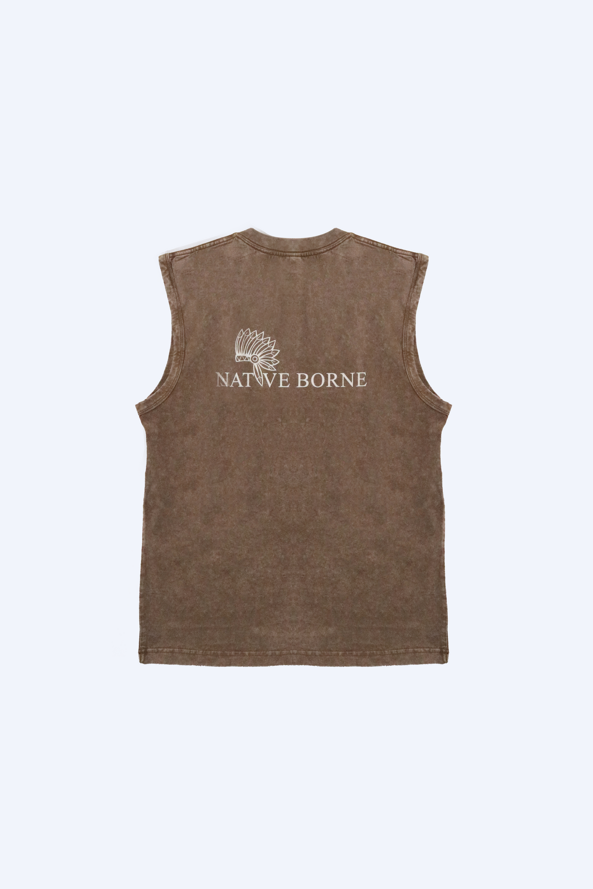 NATIVE BORNE Sleeveless Top (Brown), back view with logo