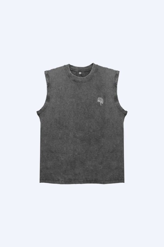 NATIVE BORNE Sleeveless Top (Dark Grey), front view