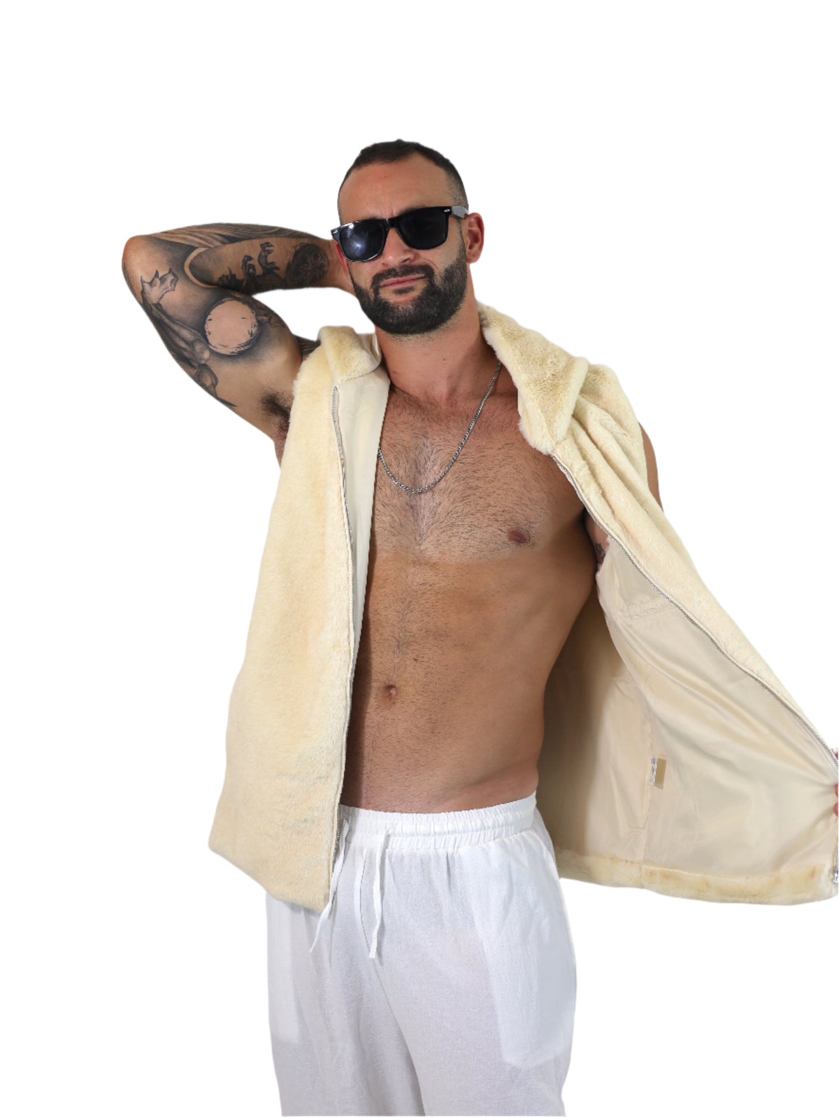 Native Borne sleeveless Faux fur jacket / vest for any rave, festival or party that will keep you warm, comfortable and in style